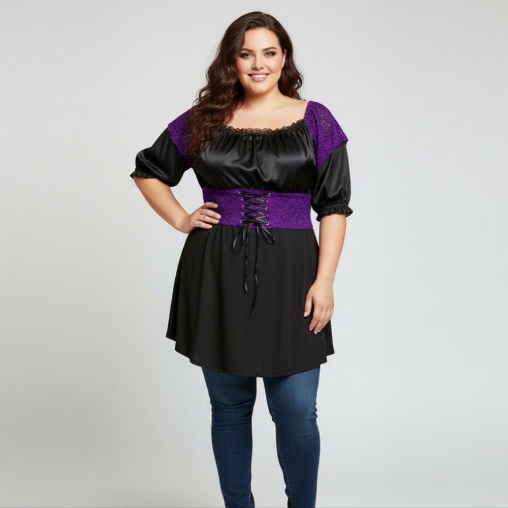 Black & Purple Gothic Lace-up Top Size 16 (UK18)